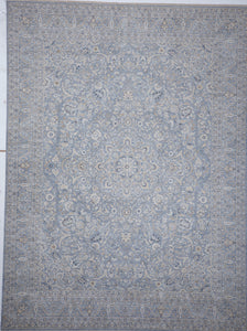 Traditional Handwoven Light Blue Wool Rug 9'0 x 12'1