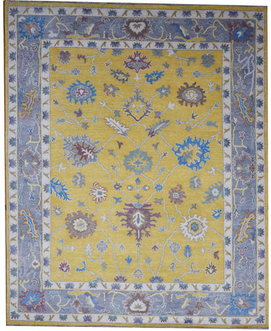 Traditional Yellow Multicolor Wool and Silk  Rug 8'2" x 10'2"