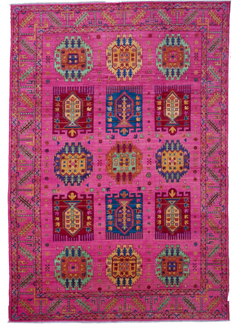 Traditional Gabbeh Pink Rose Wool Rug 6'6" x 9'5"