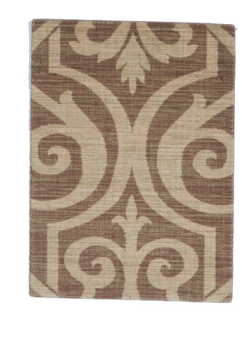 Contemporary Machine Made Brown Beige Small Rug 2' x 2'9