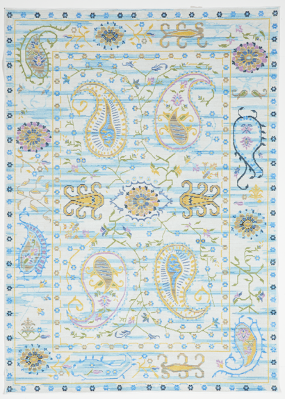 Contemporary Machine Made White Blue Rug 5'3 x 7'6 - IGotYourRug