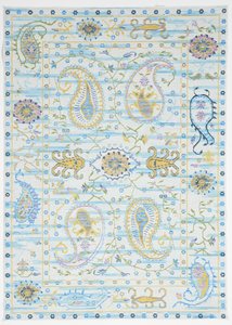 Contemporary Machine Made White Blue Rug 5'3 x 7'6 - IGotYourRug