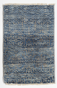 Geometric Contemporary Hand Knotted Blue Gray Rug 2' x 3' - IGotYourRug