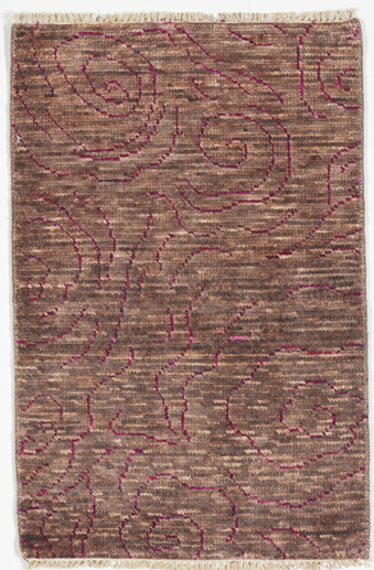 Contemporary Hand Knotted Brown Pink Rug 2' x 3' - IGotYourRug