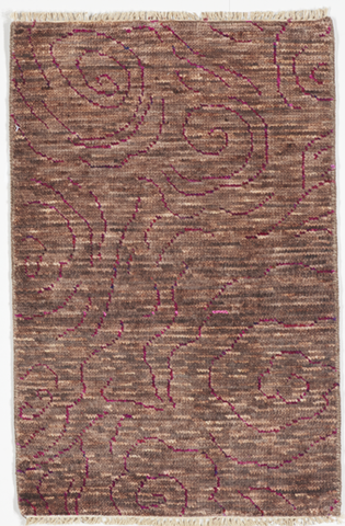 Contemporary Hand Knotted Brown Pink Rug 2' x 3' - IGotYourRug