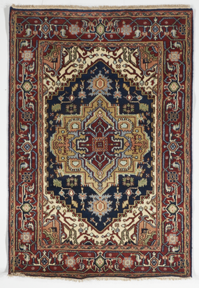 Traditional Hand Knotted Blue Red Rug 4'1 x 6' - IGotYourRug