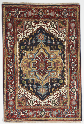 Traditional Hand Knotted Blue Red Rug 4' x 6' - IGotYourRug