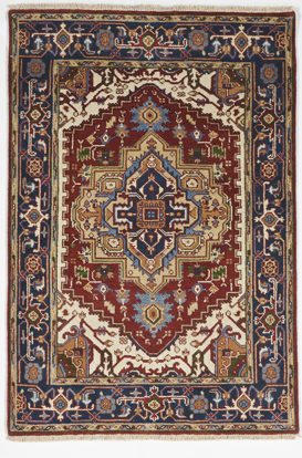 Traditional Hand Knotted Red Blue Rug 4' x 5'11 - IGotYourRug
