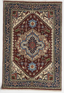 Traditional Hand Knotted Red Blue Rug 4' x 6' - IGotYourRug