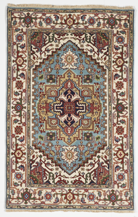 Traditional Hand Knotted Beige Blue Rug 3'11 x 6'2 - IGotYourRug