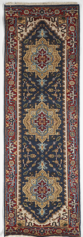Traditional Hand Knotted Navy Blue Multicolor Runner Rug 2'7 x 7'11 - IGotYourRug