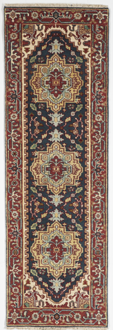 Traditional Hand Knotted Navy Blue Red Multicolor Runner Rug 2'6 x 7'10 - IGotYourRug