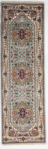 Traditional Hand Knotted Blue Beige Multicolor Runner Rug 2'6 x 8' - IGotYourRug