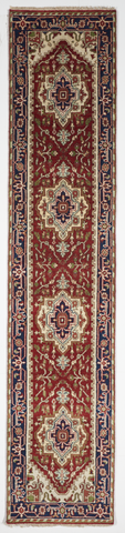 Traditional Hand Knotted Red Blue Runner Rug 2'6 x 11'9 - IGotYourRug