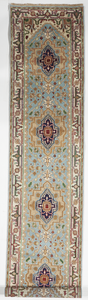 Traditional Hand Knotted Blue Beige Ivory Runner Rug 2'7 x 11'7 - IGotYourRug