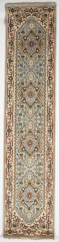 Traditional Hand Knotted Blue Beige Ivory Runner Rug 2'8 x 12'1 - IGotYourRug