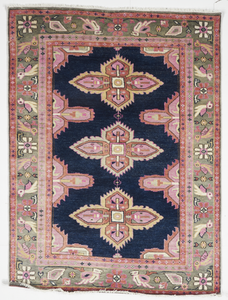 Traditional Hand Knotted Navy Blue Pink Rug 5'2 x 6'10 - IGotYourRug