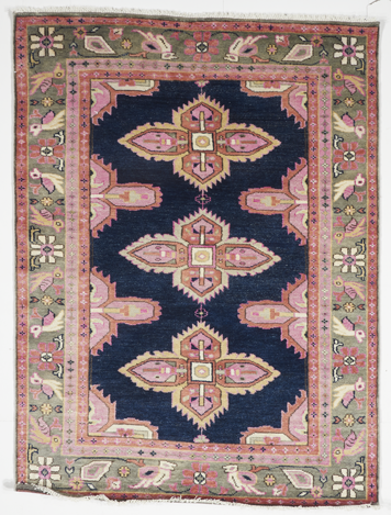 Traditional Hand Knotted Navy Blue Pink Rug 5'2 x 6'10 - IGotYourRug