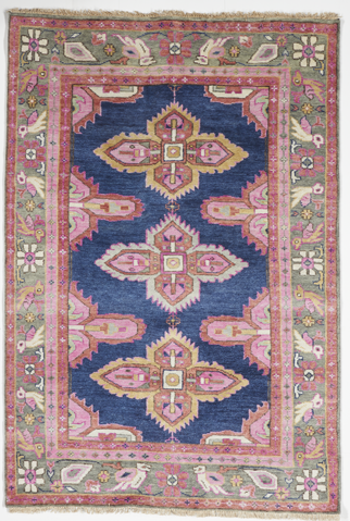 Traditional Hand Knotted Navy Blue Pink Rug 4'9 x 7' - IGotYourRug
