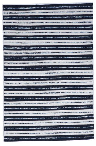 Striped Transitional Machine Made Black White Wool Rug 5' x 7'6 - IGotYourRug