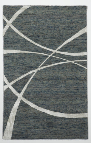 Contemporary Tufted Gray White Wool Art Silk Rug 5' x 8' - IGotYourRug