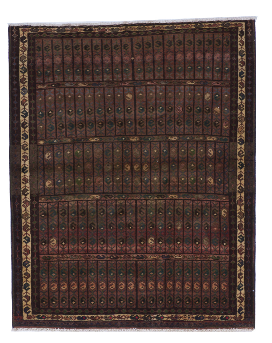 Hamadan Handmade Brown Wool Rug 4'1 x 5'3 - IGotYourRug