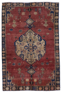 Hamadan Handmade Red Blue Wool Rug 5'7 x 8'6 - IGotYourRug