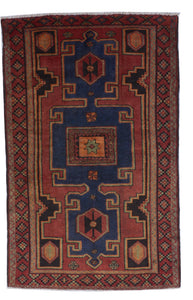 Tribal Handmade Red Blue Wool Rug 4'3 x 6'9 - IGotYourRug