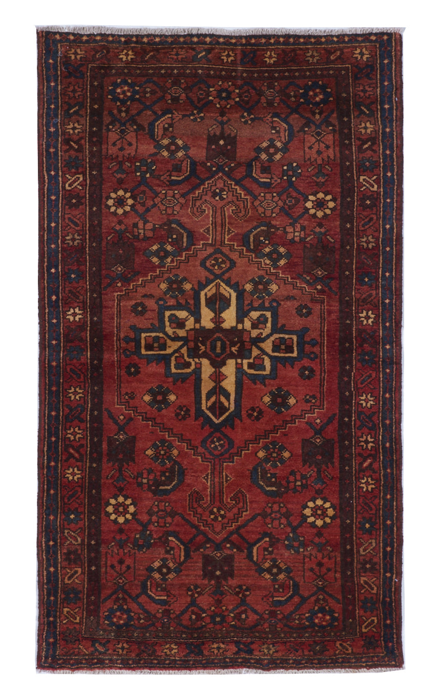 Hamadan Handmade Red Wool Rug 3'7 x 6'5 - IGotYourRug