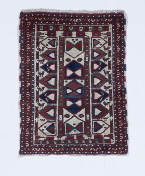 Traditional Hand Knotted White Red Square Wool Rug 1'10 x 2'6 - IGotYourRug