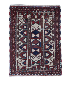 Tribal Handmade Red Blue Ivory Wool Rug 1'10 x 2'6 - IGotYourRug