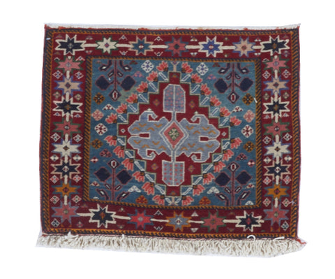 Traditional Hand Knotted Blue Red Square Wool Rug 1'8 x 2' - IGotYourRug