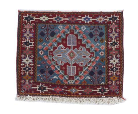 Tribal Handmade Red Blue Multicolor Wool Square Rug 1'8 x 2' - IGotYourRug