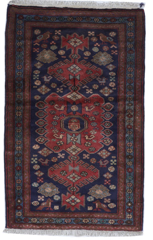 Hamadan Handmade Red Blue Multicolor Wool Rug 2'10 x 4'7 - IGotYourRug