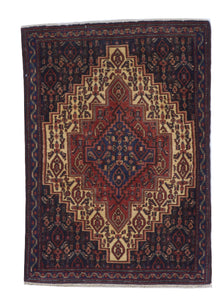 Hamadan Handmade Black Purple Tan Multicolor Wool Rug 2'3 x 3'3 - IGotYourRug