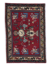 Tribal Handmade Red Multicolor Wool Rug 1'7 x 2'3 - IGotYourRug