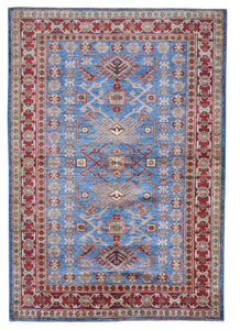 Kazak Handmade Blue Red Multicolor Wool Rug 4' x 5'9 - IGotYourRug