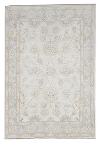 Peshawa Handmade Beige Tan Blue Wool Rug 4'2 x 6' - IGotYourRug