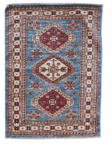 Kazak Handmade Blue Red Multicolor Wool Rug 2'9 x 3'9 - IGotYourRug