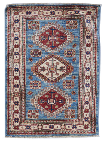 Kazak Handmade Blue Red Multicolor Wool Rug 2'9 x 3'9 - IGotYourRug