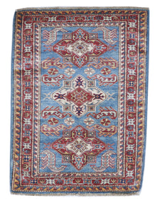 Kazak Handmade Blue Red Multicolor Wool Rug 2'8 x 3'7 - IGotYourRug