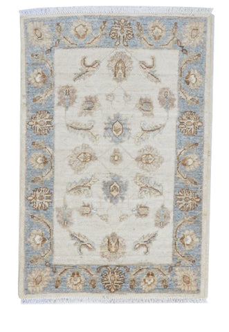 Chobi Handmade Ivory Blue Wool Rug 2' x 3' - IGotYourRug