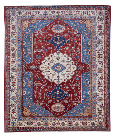 Kazak Handmade Blue Red Multicolor Wool Rug 7'10 x 9'4 - IGotYourRug