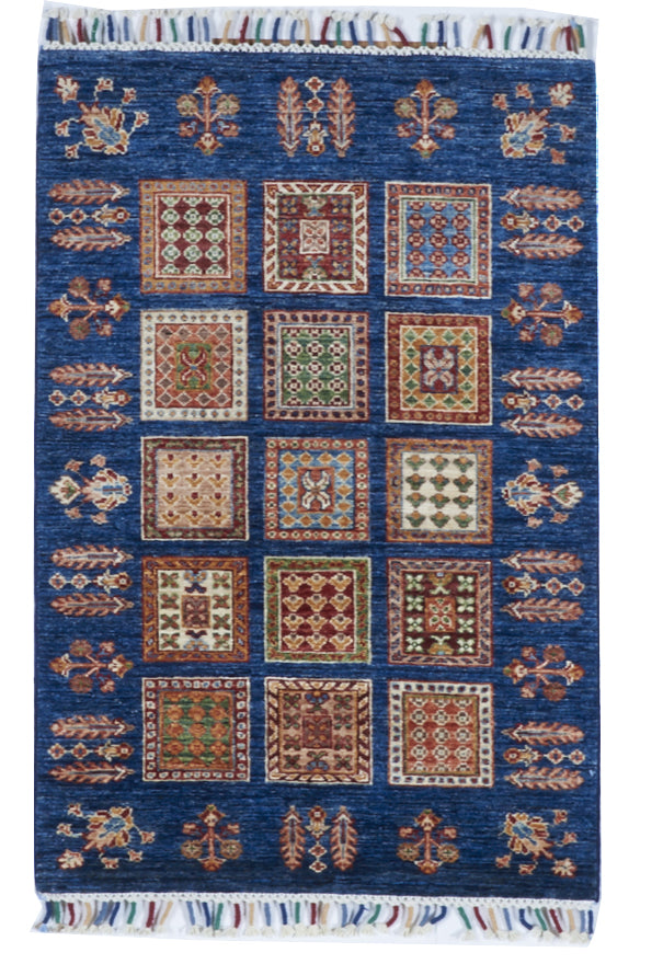 Kazak Handmade Blue Multicolor Wool Rug 2'8 x 4' - IGotYourRug