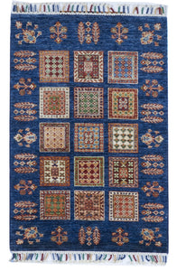 Kazak Handmade Blue Multicolor Wool Rug 2'8 x 4' - IGotYourRug