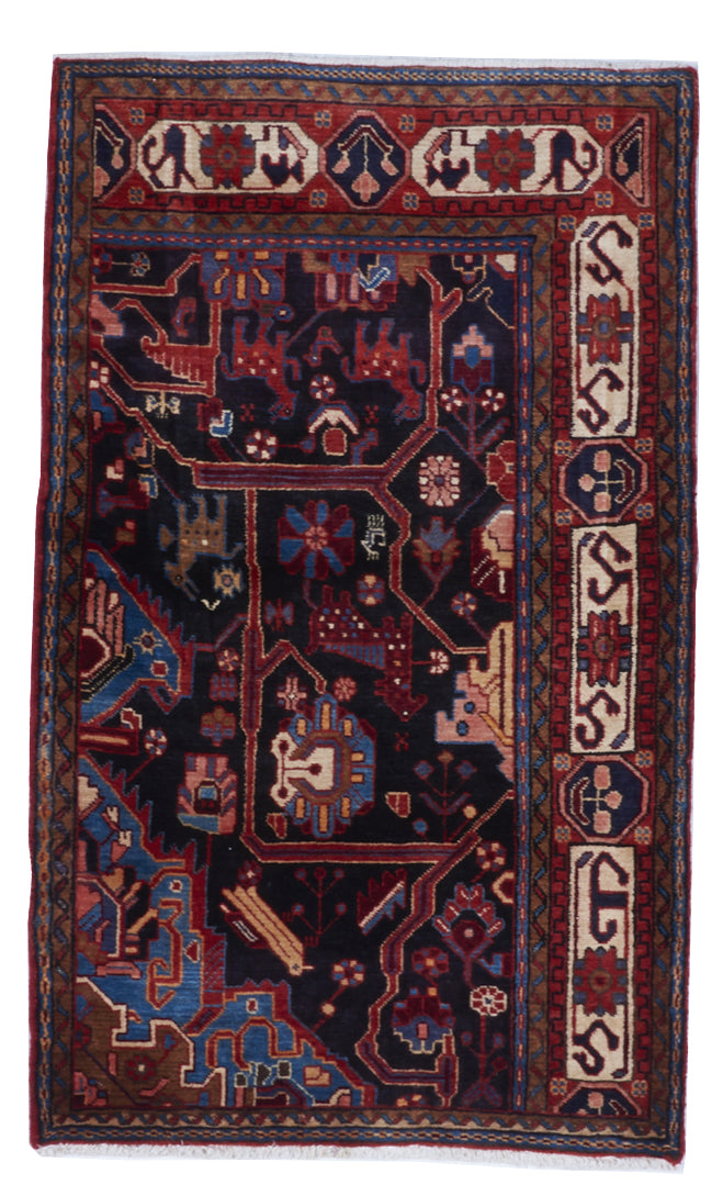 Tribal Handmade Black Blue Red Multicolor Wool Rug 3'2 x 5'2 - IGotYourRug