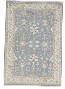 Traditional Handmade Blue Ivory Wool Rug 4' x 5'9 - IGotYourRug