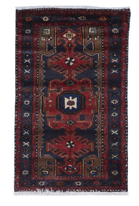 Tribal Handmade Blue Red Wool Rug 2'6 x 4'1 - IGotYourRug