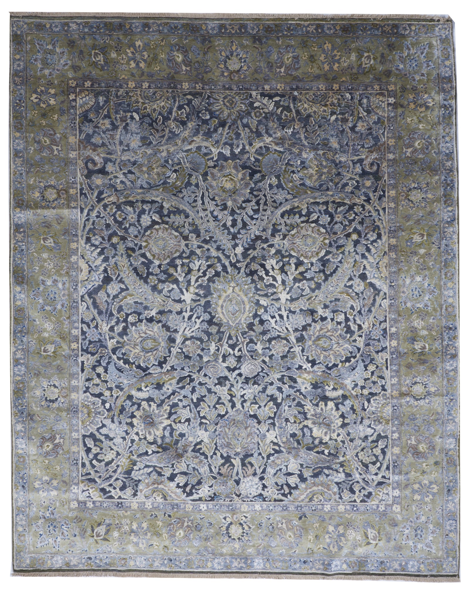 Transitional Handmade Gray Green Silk Rug 8'2 x 9'11 - IGotYourRug