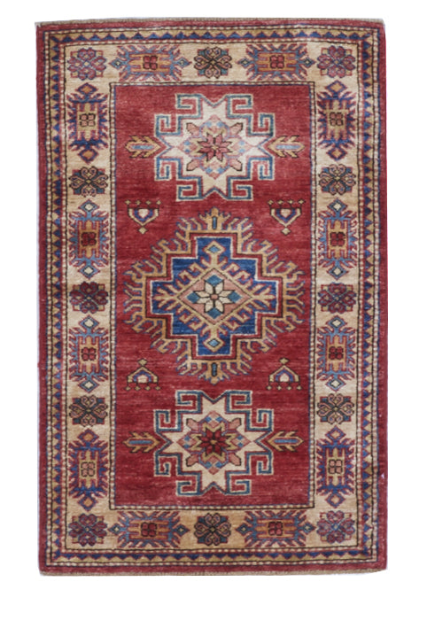 Kazak Handmade Red Beige Wool Rug 2' x 3'3 - IGotYourRug